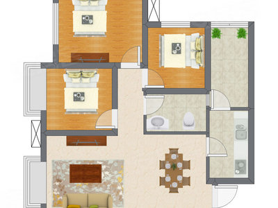 3室2厅 80.63平米户型图