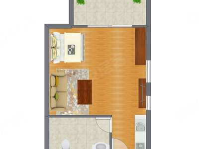 1室1厅 40.23平米户型图
