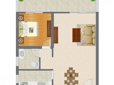 1室2厅 84.57平米户型图