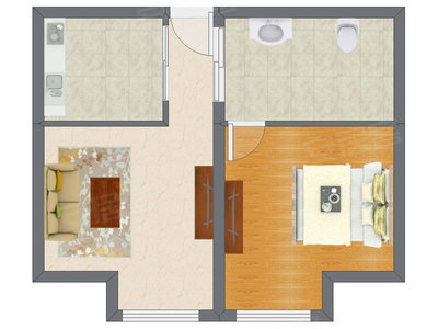 1室1厅 57.72平米户型图