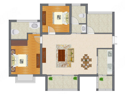 2室2厅 80.40平米户型图