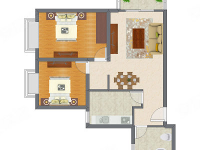 2室1厅 59.44平米户型图