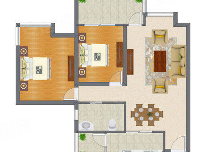 2室2厅 89.72平米户型图