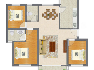 3室2厅 100.78平米户型图