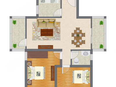 2室2厅 86.64平米户型图