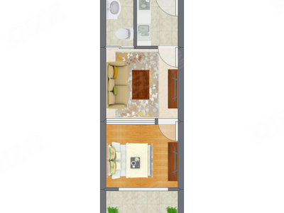 1室1厅 38.55平米户型图