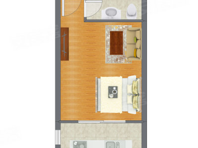1室0厅 34.61平米户型图