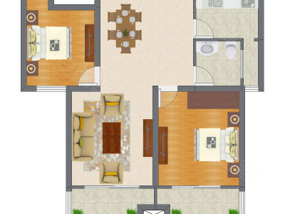 2室2厅 87.89平米户型图