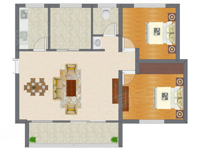 2室2厅 74.99平米户型图