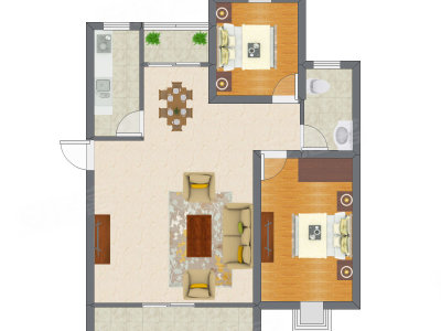 2室2厅 70.44平米户型图