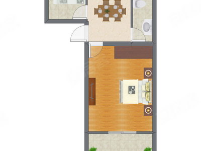 1室1厅 43.57平米户型图