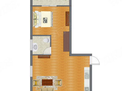 1室1厅 50.17平米户型图