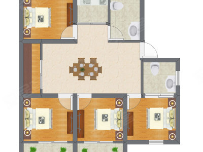 4室1厅 60.45平米户型图