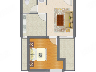 1室1厅 52.31平米户型图