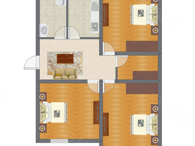 3室1厅 76.00平米