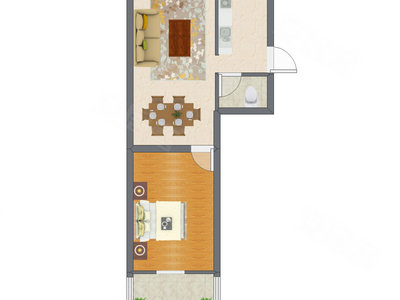 1室2厅 53.83平米户型图