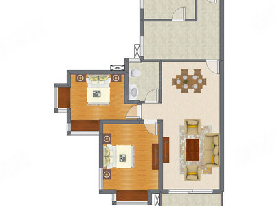 2室2厅 98.89平米户型图