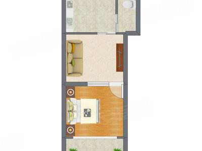 1室1厅 43.40平米户型图