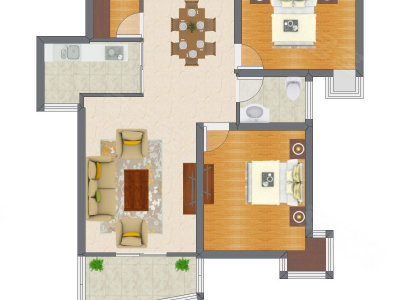 2室2厅 66.53平米户型图