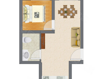 1室1厅 25.77平米户型图