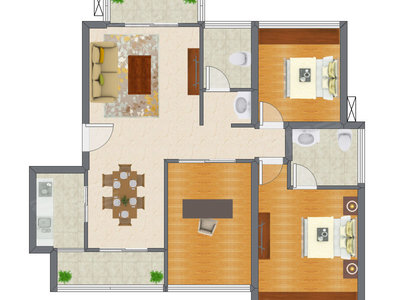 3室2厅 97.41平米户型图