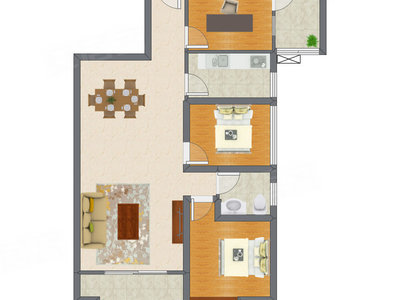 3室2厅 90.22平米户型图