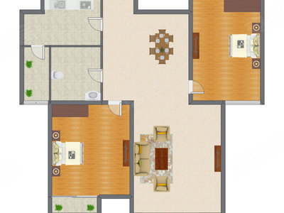2室1厅 102.58平米户型图