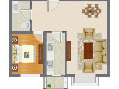 1室2厅 69.94平米户型图