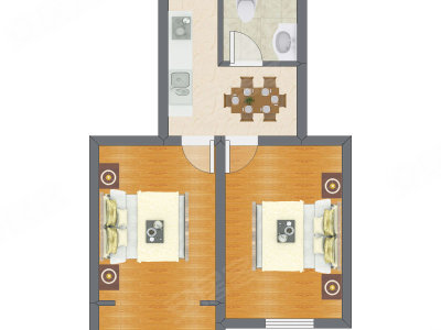 2室1厅 47.85平米户型图