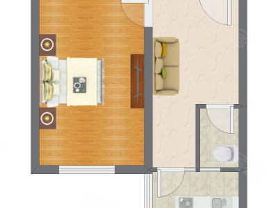 1室1厅 43.79平米户型图