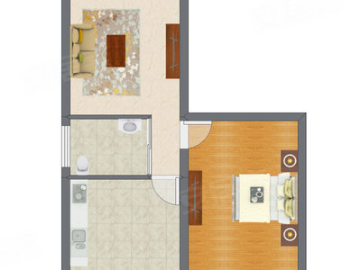 1室1厅 65.50平米户型图