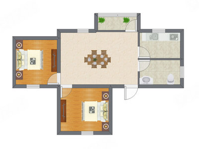 2室1厅 50.90平米户型图