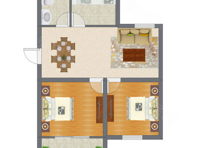 2室1厅 61.60平米户型图