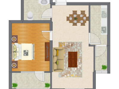 1室2厅 58.26平米户型图