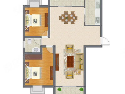 2室2厅 76.10平米户型图