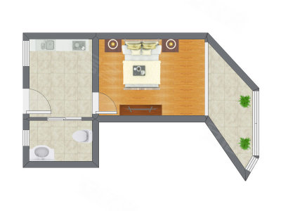 1室0厅 42.98平米户型图