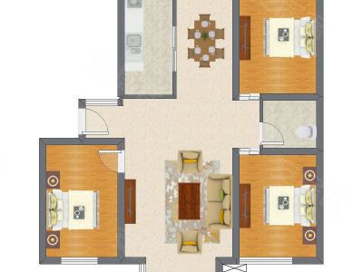 3室2厅 124.00平米户型图