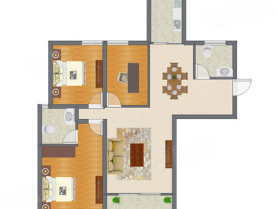 2室2厅 83.45平米户型图