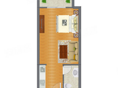 1室1厅 33.65平米户型图
