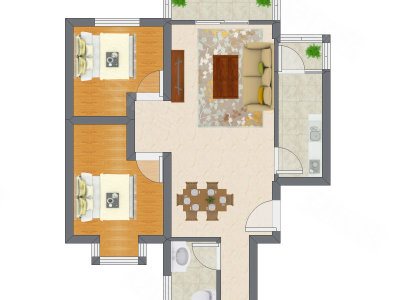 2室2厅 76.72平米户型图