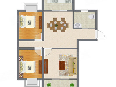 2室2厅 54.45平米户型图