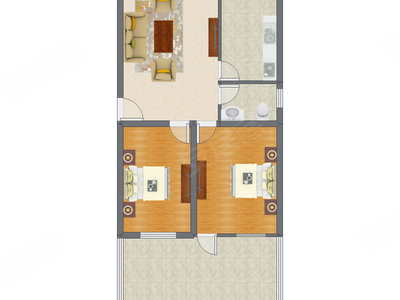2室1厅 85.07平米户型图