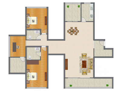 3室2厅 186.96平米户型图