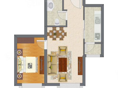 1室2厅 37.12平米户型图
