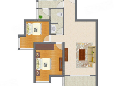 2室1厅 90.65平米户型图