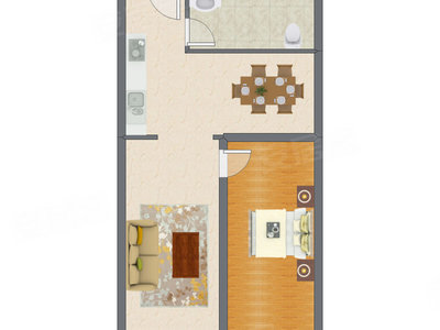 1室2厅 90.57平米户型图
