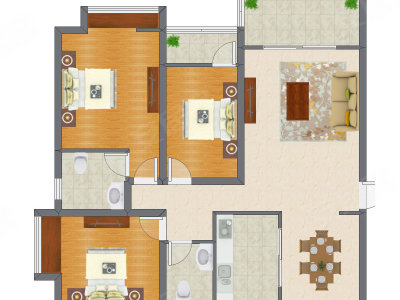 3室2厅 125.85平米户型图