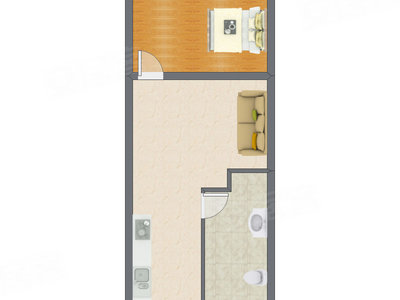1室1厅 62.48平米户型图