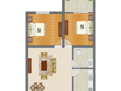 2室1厅 50.89平米户型图