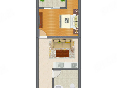 1室1厅 34.89平米户型图